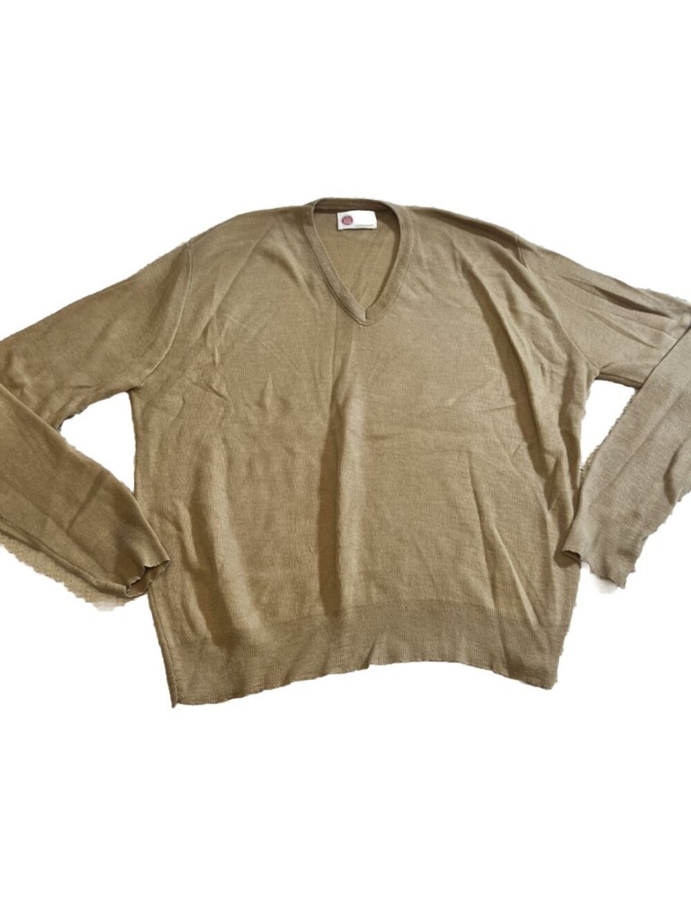 Vintage Sears Kings Road Shop Mens L Sweater Zefran Acrylic Tan Brown V Neck.